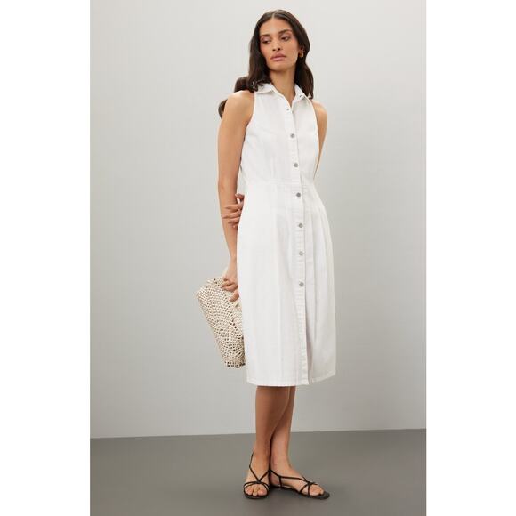 DL1961 White Denim Daphne Silver Button Sleeveless Midi Dress Size Small - Picture 1 of 12